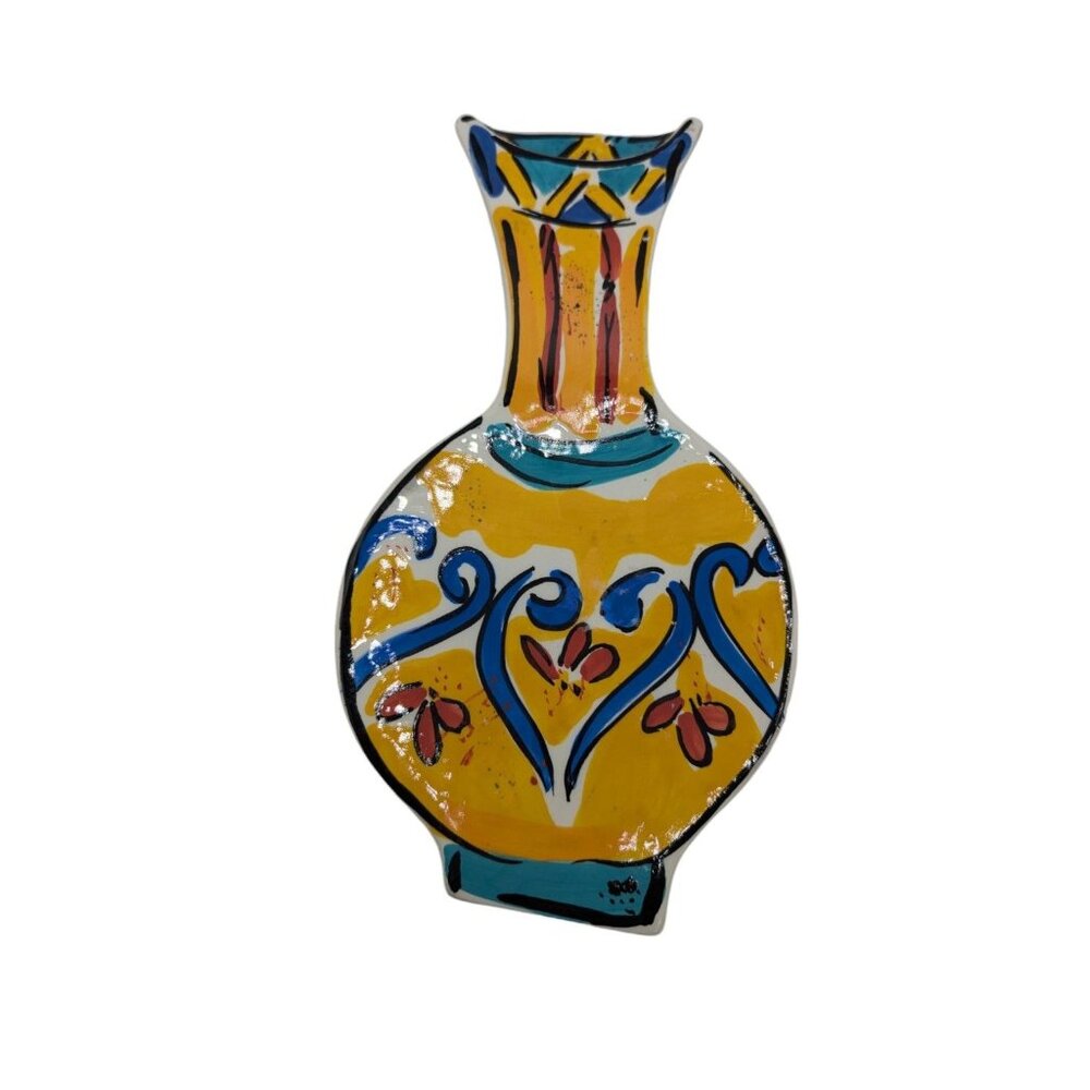 Hand-Painted Bella Casa By Ganz Ceramic Wall Pocket Vase Yellow Floral Pattern